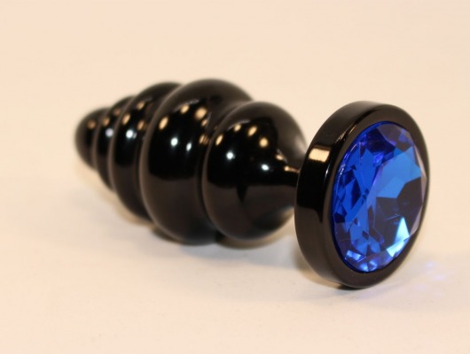 Черная фигурная анальная пробка с синим кристаллом - 8,2 см. - 4sexdreaM - купить с доставкой в Санкт-Петербурге