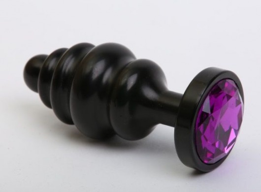 Черная фигурная анальная пробка с фиолетовым кристаллом - 8,2 см. - 4sexdreaM - купить с доставкой в Санкт-Петербурге