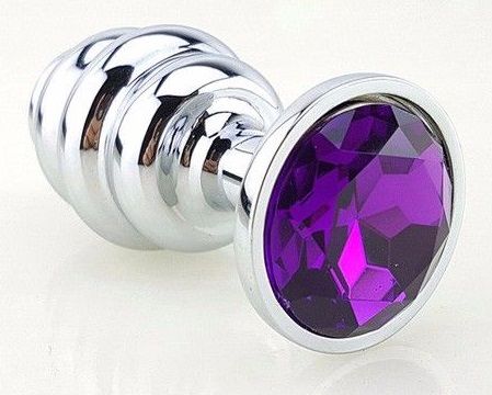 Серебристая фигурная анальная пробка с фиолетовым кристаллом - 8 см. - 4sexdreaM - купить с доставкой в Санкт-Петербурге
