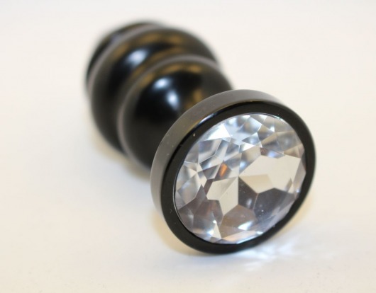 Черная фигурная анальная пробка с прозрачным кристаллом - 7,3 см. - 4sexdreaM - купить с доставкой в Санкт-Петербурге