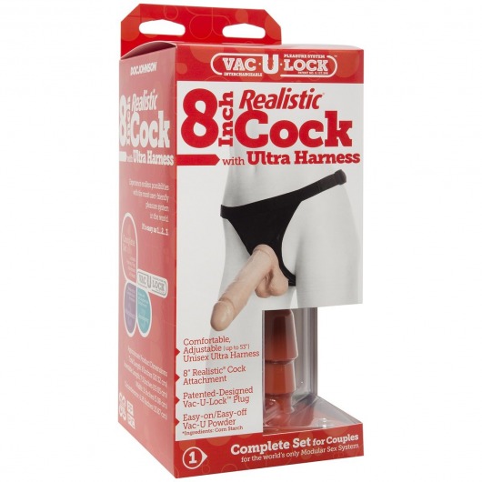 Насадка с трусиками Vac-U-Lock Set 8  Realistic Ultra Harness - 20,6 см. - Doc Johnson - купить с доставкой в Санкт-Петербурге