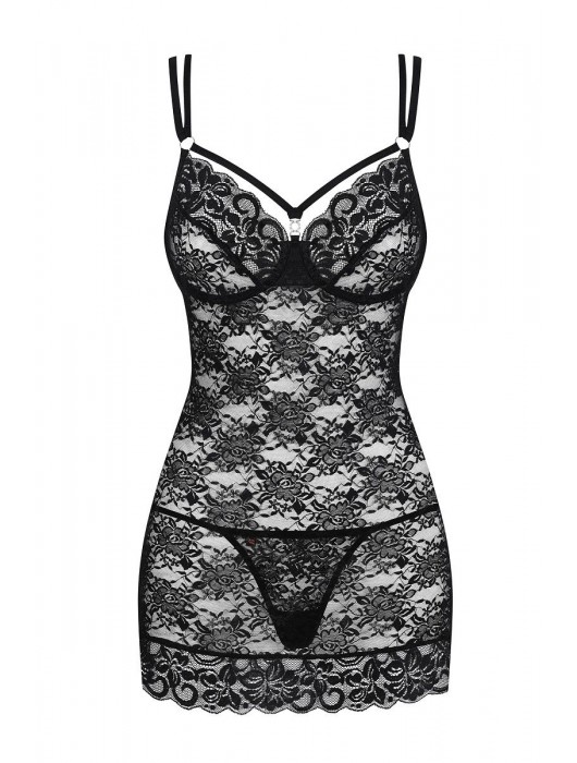 Облегающая кружевная сорочка на двойных бретелях - Obsessive купить с доставкой