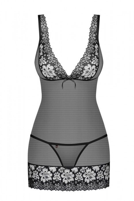 Сорочка из полупрозрачной сеточки с отделкой цветочным кружевом - Obsessive купить с доставкой