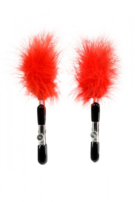Зажимы для сосков с красным пухом Theatre - ToyFa - купить с доставкой в Санкт-Петербурге