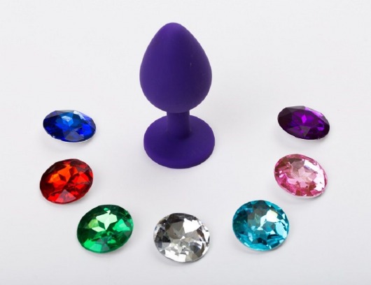 Фиолетовая силиконовая пробка с 7 сменными кристаллами - 8,2 см. - 4sexdreaM - купить с доставкой в Санкт-Петербурге