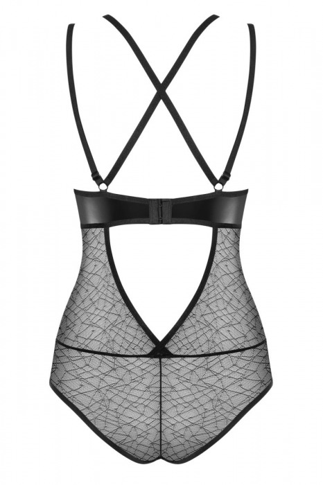 Пикантное боди с декоративной wet-look вставкой - Obsessive купить с доставкой