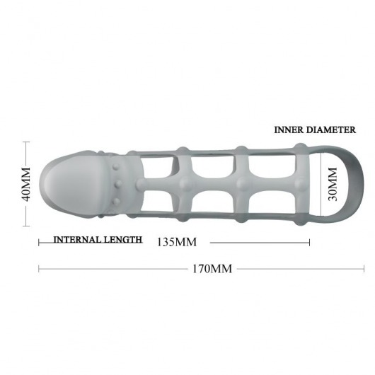 Серая силиконовая насадка на пенис с рельефом и подхватом - 17 см. - Baile - в Санкт-Петербурге купить с доставкой