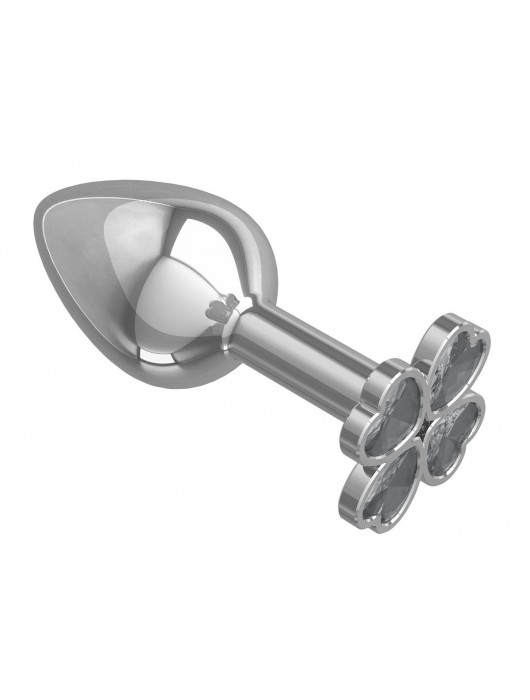 Серебристая анальная втулка с клевером из прозрачных кристаллов - 7 см. - Джага-Джага - купить с доставкой в Санкт-Петербурге