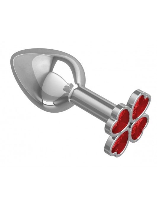 Серебристая анальная втулка с клевером из красных кристаллов - 7 см. - Джага-Джага - купить с доставкой в Санкт-Петербурге