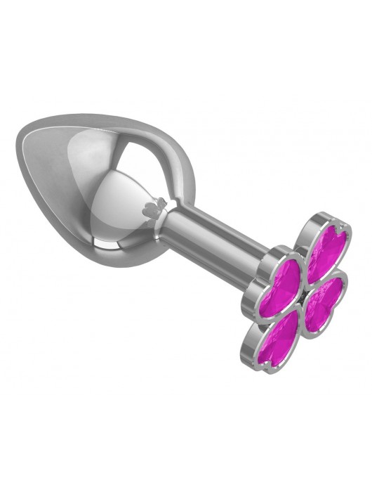 Серебристая анальная втулка с клевером из розовых кристаллов - 7 см. - Джага-Джага - купить с доставкой в Санкт-Петербурге