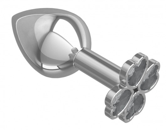 Средняя серебристая анальная втулка с клевером из прозрачных кристаллов - 8,5 см. - Джага-Джага - купить с доставкой в Санкт-Петербурге