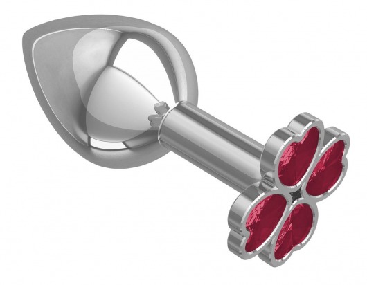 Средняя серебристая анальная втулка с клевером из малиновых кристаллов - 8,5 см. - Джага-Джага - купить с доставкой в Санкт-Петербурге