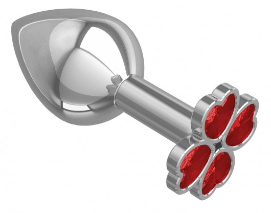 Средняя серебристая анальная втулка с клевером из красных кристаллов - 8,5 см. - Джага-Джага - купить с доставкой в Санкт-Петербурге