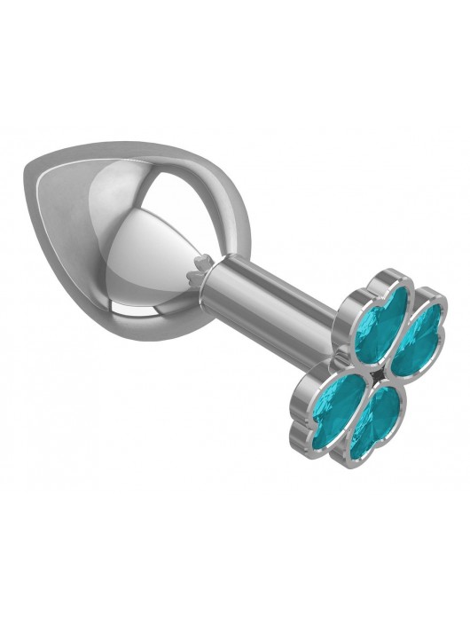 Средняя серебристая анальная втулка с клевером из голубых кристаллов - 8,5 см. - Джага-Джага - купить с доставкой в Санкт-Петербурге