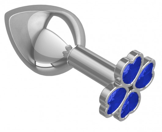 Средняя серебристая анальная втулка с клевером из синих кристаллов - 8,5 см. - Джага-Джага - купить с доставкой в Санкт-Петербурге