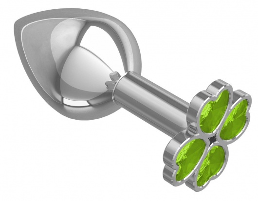 Средняя серебристая анальная втулка с клевером из лаймовых кристаллов - 8,5 см. - Джага-Джага - купить с доставкой в Санкт-Петербурге