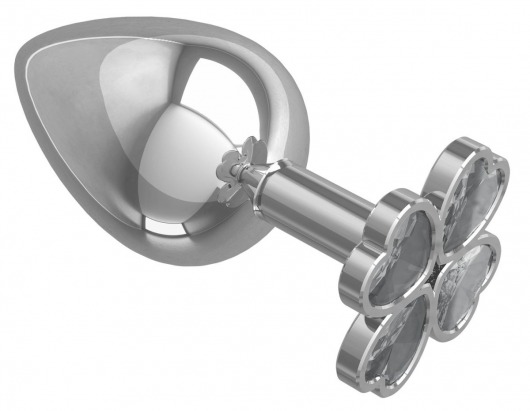 Серебристая анальная пробка-клевер с прозрачным кристаллом - 9,5 см. - Джага-Джага - купить с доставкой в Санкт-Петербурге