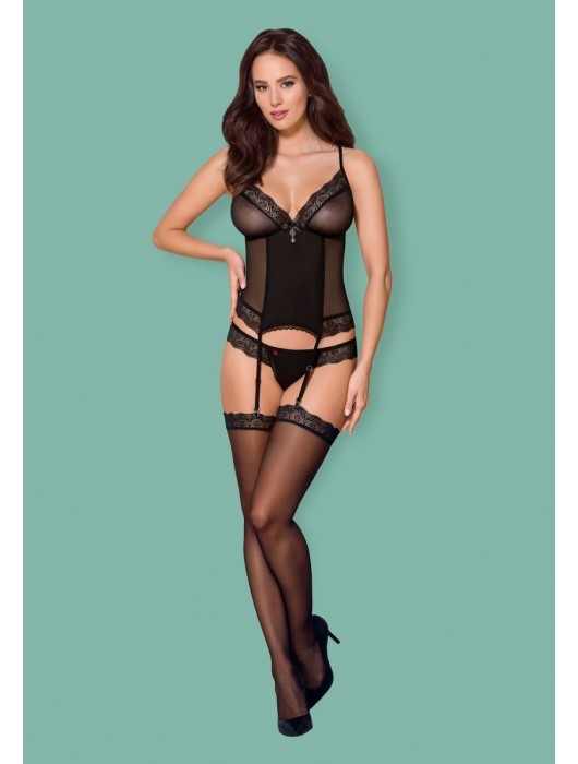 Волнующий полупрозрачный корсаж с кружевом (большой размер) - Obsessive купить с доставкой