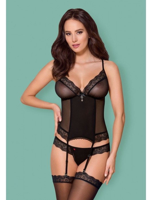 Волнующий полупрозрачный корсаж с кружевом (большой размер) - Obsessive купить с доставкой