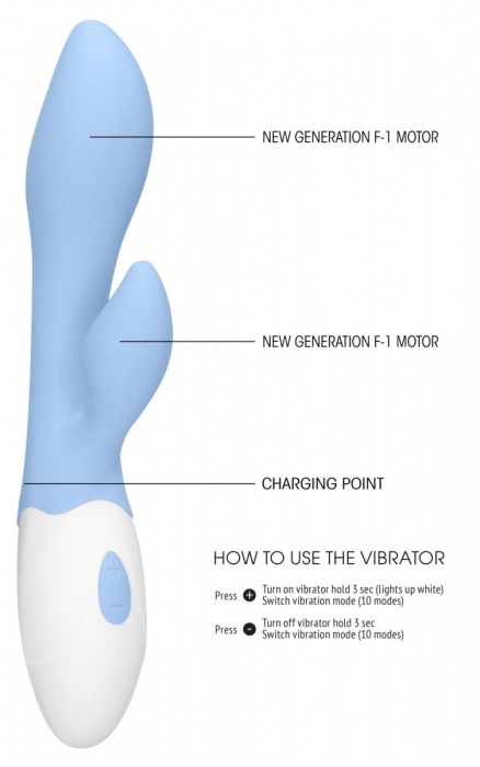 Голубой G-spot вибратор Sunset со стимулятором клитора - 20 см. - Shots Media BV