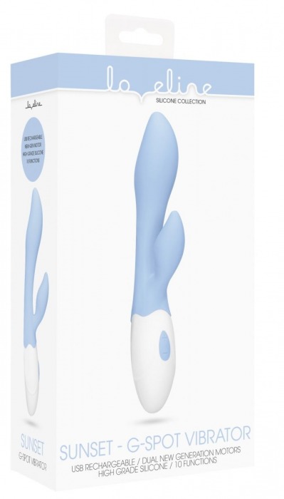 Голубой G-spot вибратор Sunset со стимулятором клитора - 20 см. - Shots Media BV