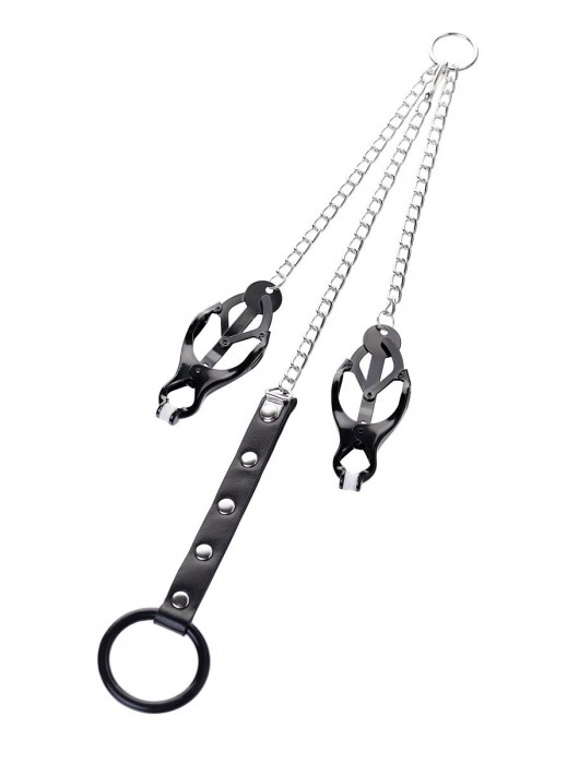 Черно-серебристые зажимы для сосков с кольцом для пениса TOYFA Metal - ToyFa - купить с доставкой в Санкт-Петербурге