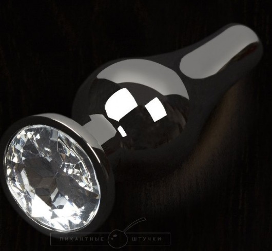 Графитовая удлиненная анальная пробка с прозрачным кристаллом - 8,5 см. - Пикантные штучки - купить с доставкой в Санкт-Петербурге