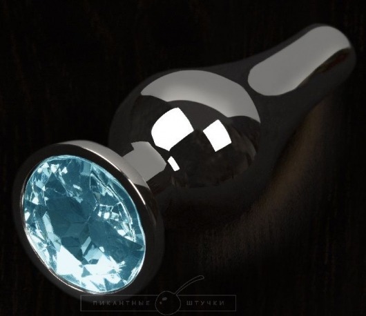 Графитовая удлиненная анальная пробка с голубым кристаллом - 8,5 см. - Пикантные штучки - купить с доставкой в Санкт-Петербурге