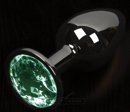 Графитовая анальная пробка с зеленым кристаллом - 8,5 см. - Пикантные штучки - купить с доставкой в Санкт-Петербурге