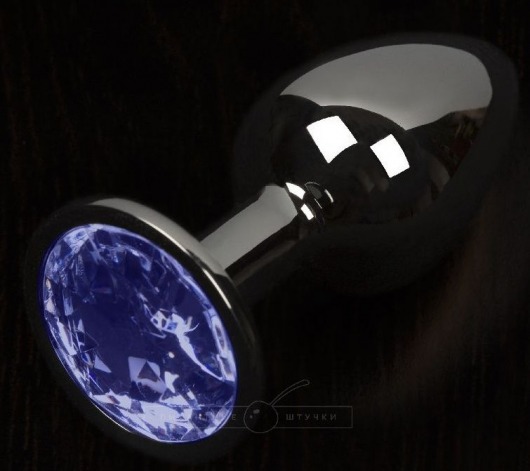 Графитовая анальная пробка с синим кристаллом - 8,5 см. - Пикантные штучки - купить с доставкой в Санкт-Петербурге