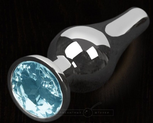 Серая анальная пробка с голубым кристаллом - 12 см. - Пикантные штучки - купить с доставкой в Санкт-Петербурге