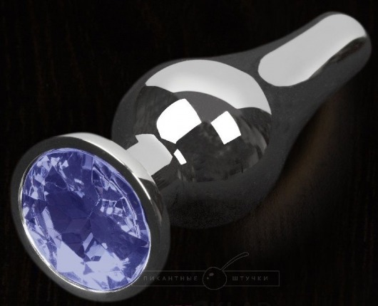 Серая анальная пробка с синим кристаллом - 12 см. - Пикантные штучки - купить с доставкой в Санкт-Петербурге