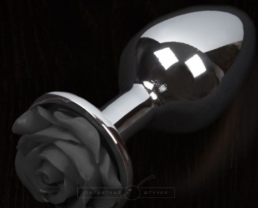 Серая анальная пробка с черной розочкой - 8,5 см. - Пикантные штучки - купить с доставкой в Санкт-Петербурге