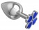 Серебристая анальная пробка-клевер с синим кристаллом - 9,5 см. - Джага-Джага - купить с доставкой в Санкт-Петербурге