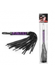 Черная многохвостовая плеть с круглой фиолетовой ручкой-зеброй - 39 см. - Notabu - купить с доставкой в Санкт-Петербурге