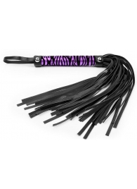 Черная многохвостовая плеть с круглой фиолетовой ручкой-зеброй - 39 см. - Notabu - купить с доставкой в Санкт-Петербурге
