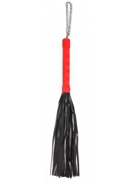 Черная многохвостая плеть-флоггер с красной ручкой - 40 см. - Notabu - купить с доставкой в Санкт-Петербурге