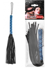 Черная многохвостая плеть-флоггер с синей ручкой - 40 см. - Notabu - купить с доставкой в Санкт-Петербурге