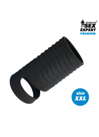 Черная открытая насадка на пенис с кольцом для мошонки XXL-size - 9,4 см. - Sex Expert - в Санкт-Петербурге купить с доставкой