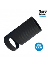 Черная открытая насадка на пенис с кольцом для мошонки XXXL-size - 9,9 см. - Sex Expert - в Санкт-Петербурге купить с доставкой