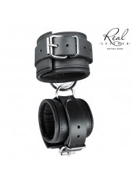Черные широкие кожаные наручники - Notabu - купить с доставкой в Санкт-Петербурге