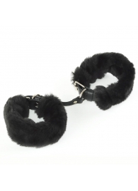 Черные кожаные наручники со съемной опушкой - Sitabella - купить с доставкой в Санкт-Петербурге