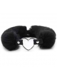 Черный меховой ошейник с металлическим сердечком - Notabu - купить с доставкой в Санкт-Петербурге