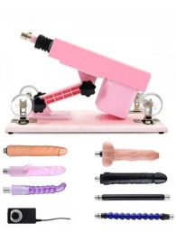 Розовая секс-машина с проводным пультом и 5 насадками - Eroticon - купить с доставкой в Санкт-Петербурге