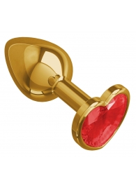 Золотистая анальная втулка с красным кристаллом-сердцем - 7 см. - Джага-Джага - купить с доставкой в Санкт-Петербурге