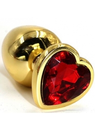 Золотистая анальная втулка с красным кристаллом-сердцем - 7 см. - Джага-Джага - купить с доставкой в Санкт-Петербурге