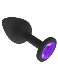 Чёрная анальная втулка с фиолетовым кристаллом - 7,3 см. - Джага-Джага - купить с доставкой в Санкт-Петербурге