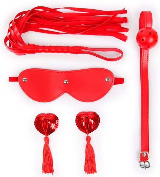 Пикантный набор БДСМ из 4 предметов в красном цвете - Notabu - купить с доставкой в Санкт-Петербурге